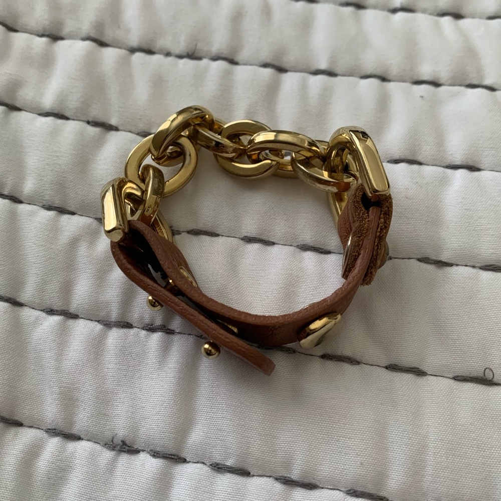 Gold and tan leather bracelet